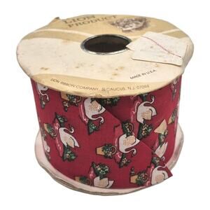 Vintage Red Swan Lake Fabric Ribbon 3" Wide 20+ Yards Lion Ribbon Co USA